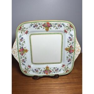 Wedgwood England Square Cake‎ Plate – Floral Basket Green Band Gold Trim